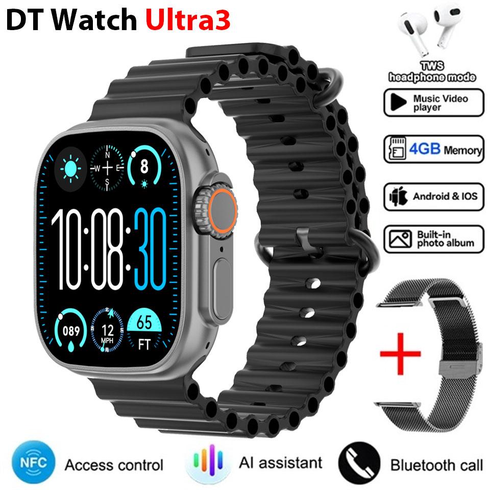 Смарт-часы DT Ultra 3 Экран Amoled 4 ГБ MP3 MP4 плеер Bluetooth Обмен сетью Магазин приложений ChatGPT Умные часы с искусственным интеллектом Мужские спортивные часы