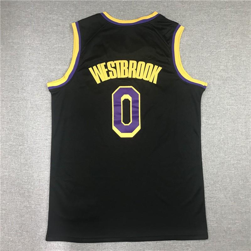 Custom Embroidered NBA Lakers Jersey Russell Westbrook 0 Basketball Uniform Sportswear Men Women