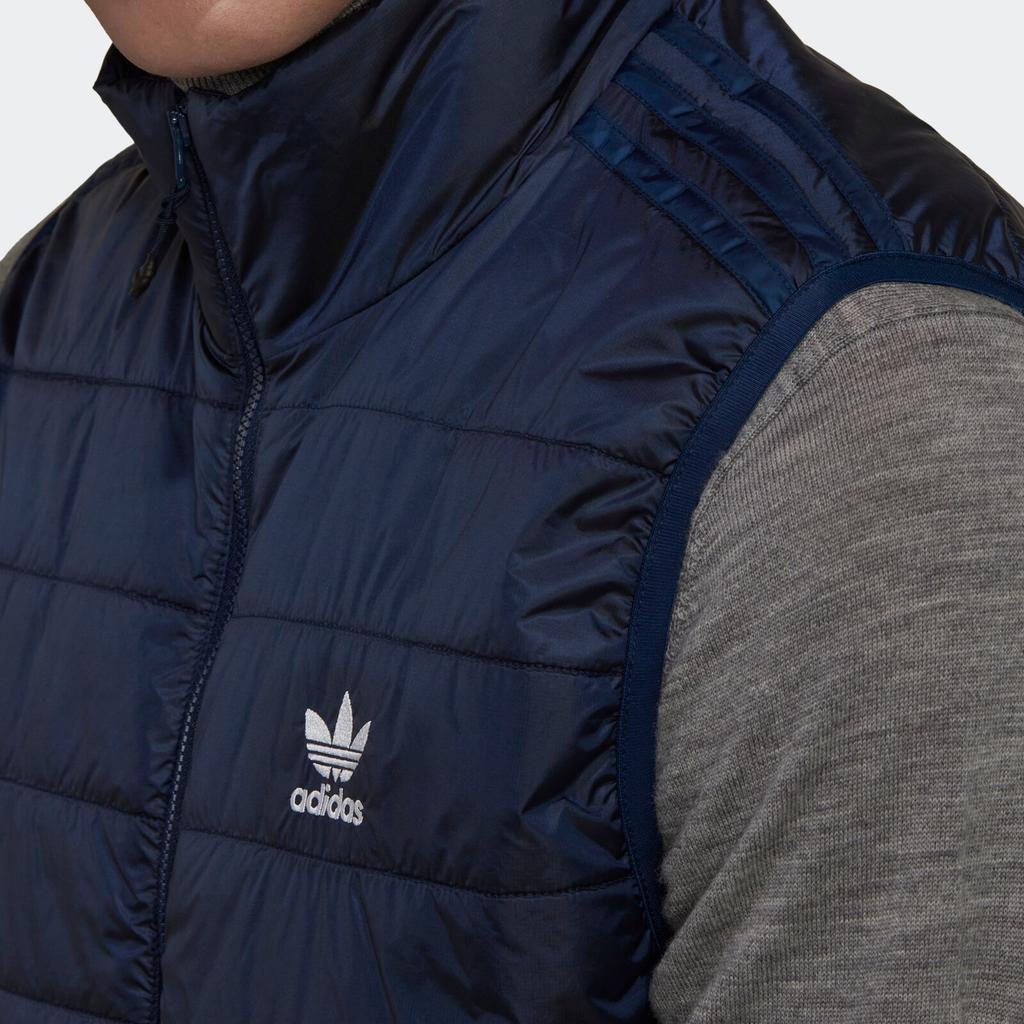 Adidas Originals Padded Puffer Solid Color Striped Logo Zip Stand Collar Vest Men Vests Blue HL9216