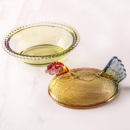 Стеклянная конфетница в форме курицы с крышкой, дизайн животного, блюдо для закусок, десертов, фруктов, салата, домашний декор для столешницы кухни