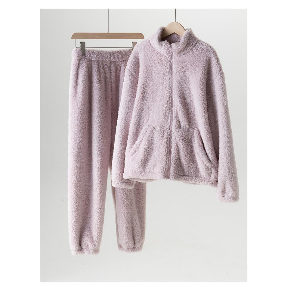 Зимняя домашняя одежда, женский кардиган на молнии, утолщенная куртка с высоким воротником, плюшевая бархатная пижама, двусторонний флисовый теплый костюм