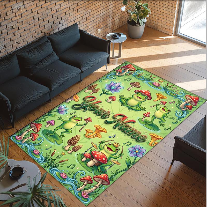 Frog Theme Crystal Velvet Floor Rug Personalized Custom Name Text Warm Carpet Home Decoration