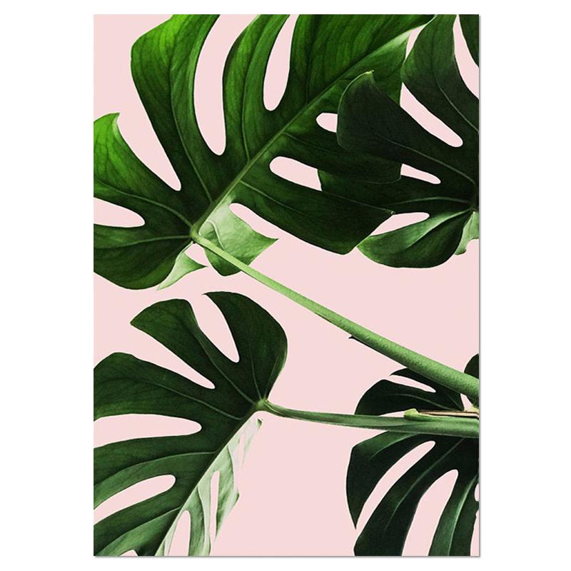 Минималистичная картина на холсте с принтом тропических листьев, плакат с изображением природы, зеленый, свежий, розовый, настенные художественные декоративные картины для гостиной