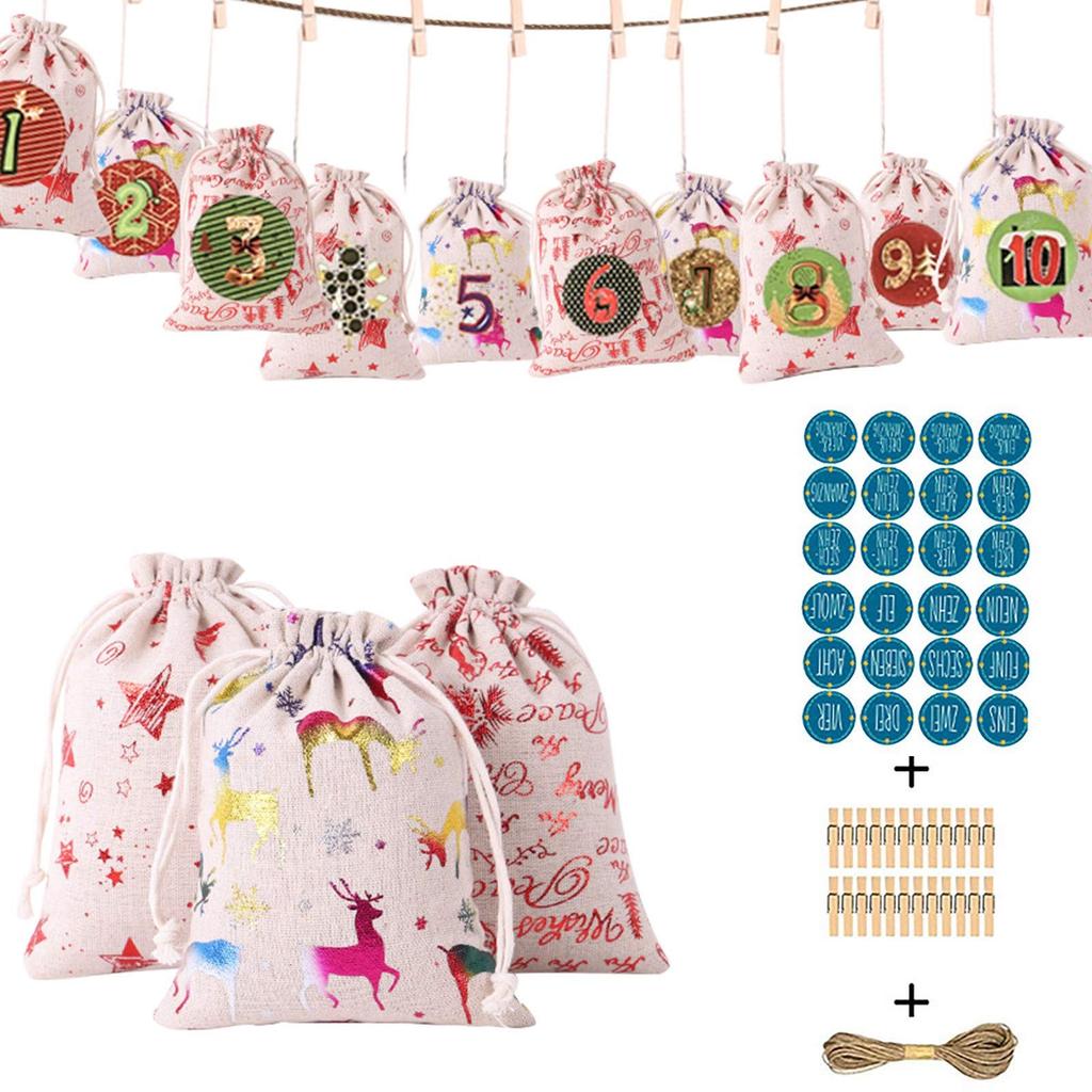 Рождественский узор, сумка для конфет, 1-24, рождественский календарь, хлопковая льняная подарочная сумка
