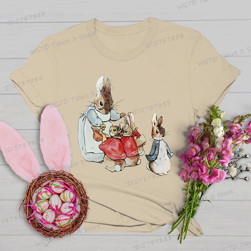 Retro Easter Bunny Tshirts Women Easter Bunny Shirt Gift for Women Vintage Easter Rabbit Tees Crew Neck Short Sleeve Tshirt