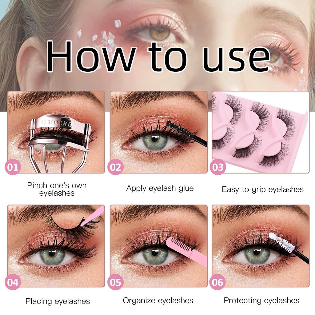 New Slanted Fox Eye False Eyelashes, 5 Pairs, Natural Thick Curled Eyelashes, Simulated Cat Eye Eyelashes