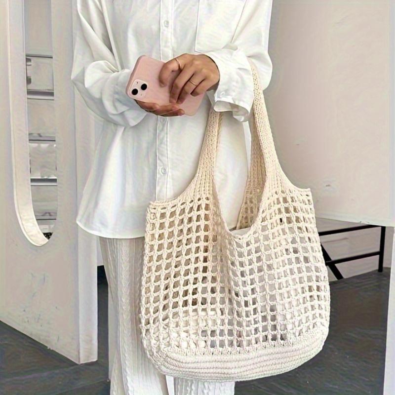 1pc Large Capacity Fashion Woven Tote Bag Hollowed Out Shoulder Bag Ultra-light,breathable and Spacious for Casual Summer Travel