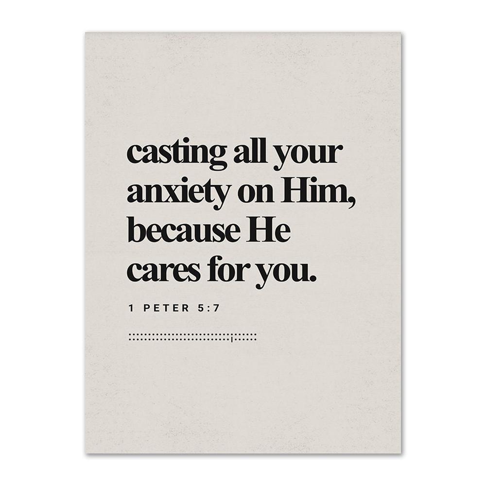 1 Peter 5:7 Bible Verse Prints Wall Art Modern Bible Scripture Canvas Poster Christian Faith Canvas Painting He Cares For You