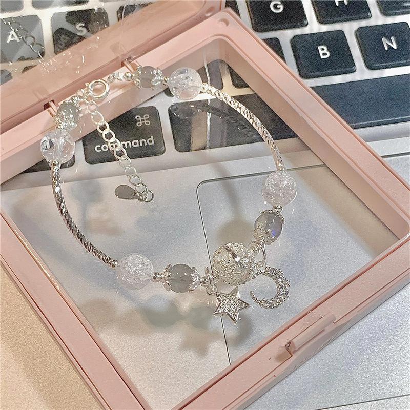 Exquisite Pink Bracelets For Women Cute Star Moon Bracelet Metal Chain Beads Bracelet Sister Girlfriend Gift