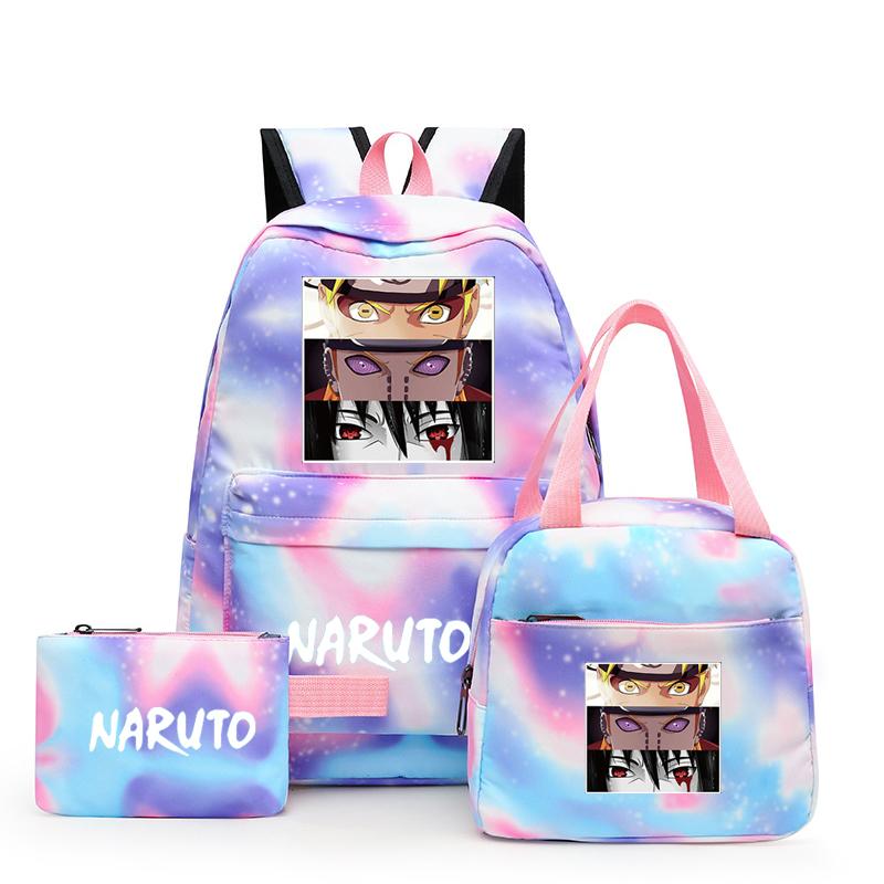 Наруто аниме 3 шт./компл. Холст Сумка для обеда Рюкзак для мальчиков Студенческие сумки для ноутбука Набор Детская сумка для ручек Снова в школу Рюкзак для девочки