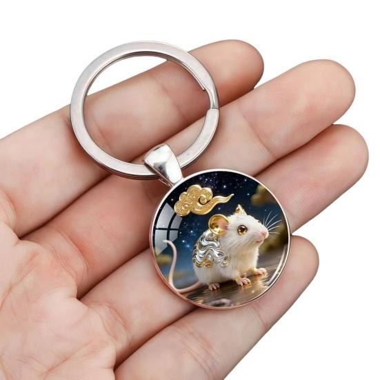 Брелок Зодиак Купольное стекло Сплав цинка Брелок с фоном звездного неба Украшения из золотой фольги 12 знаков зодиака Держатель для ключей