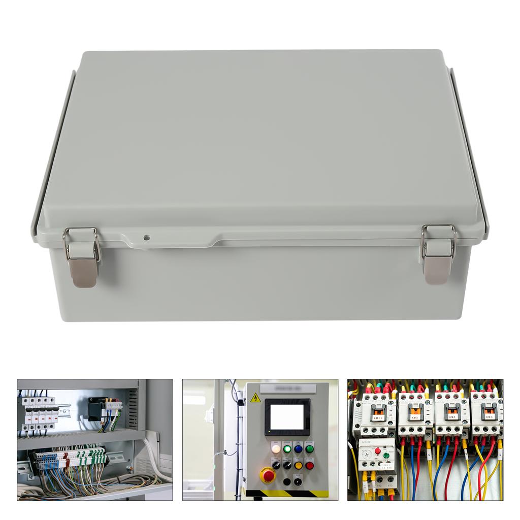 15"x11"x5.1 Inch Waterproof Electrical Junction Box, Grey Hinged Cover with Stainless Steel Latch, ABS Plasti Project Enclosure
