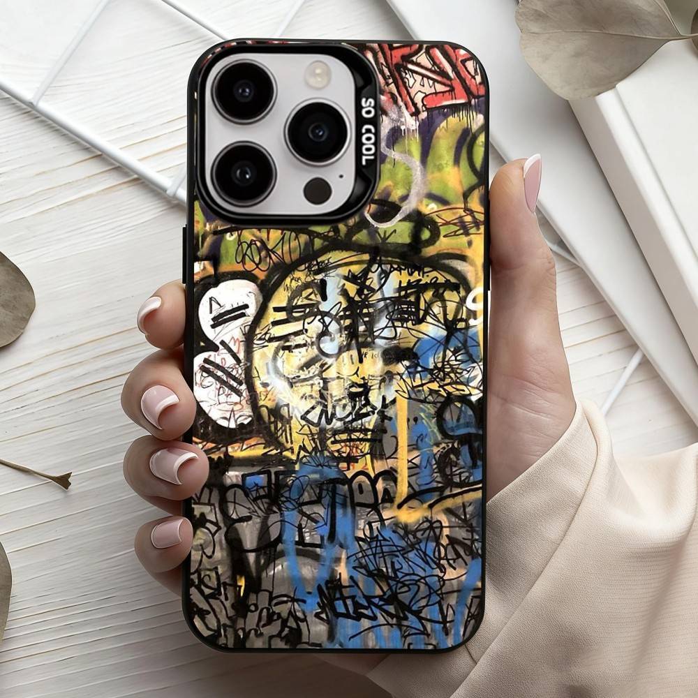 Крутой C-Цветный G-Граффити Чехол для телефона для iPhone17,16,15,14,13,12,11 Plus,Pro Max Конфетный Серебристый Покрытие Внутри Чехла