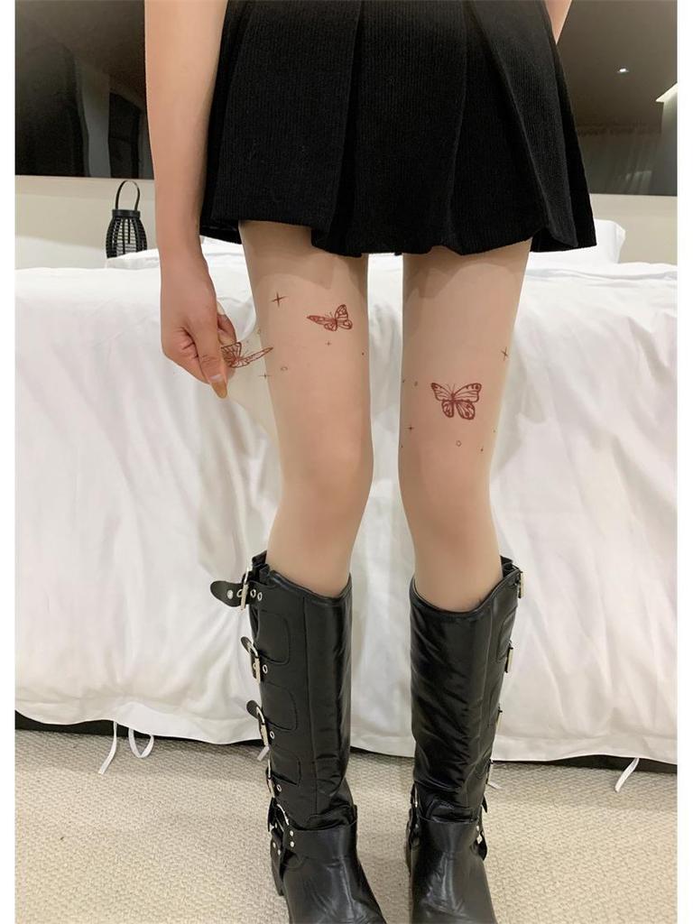 Весенние и осенние чулки «Лолита» с черным бантом — милый принт