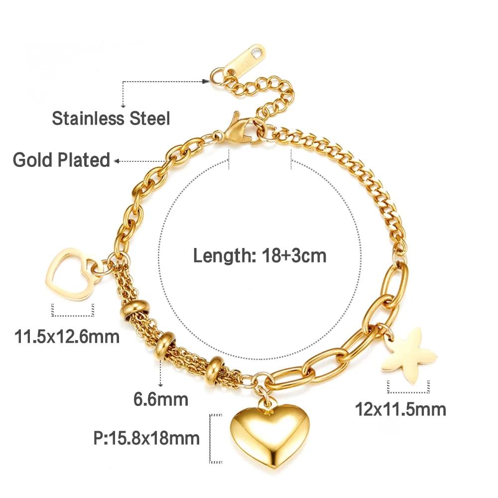 LUXUSTEEL браслет-подвеска в виде сердца и монеты из нержавеющей стали для женщин и девочек, золотой цвет, кубинский браслет-цепочка, ювелирное изделие, подарок 20 см