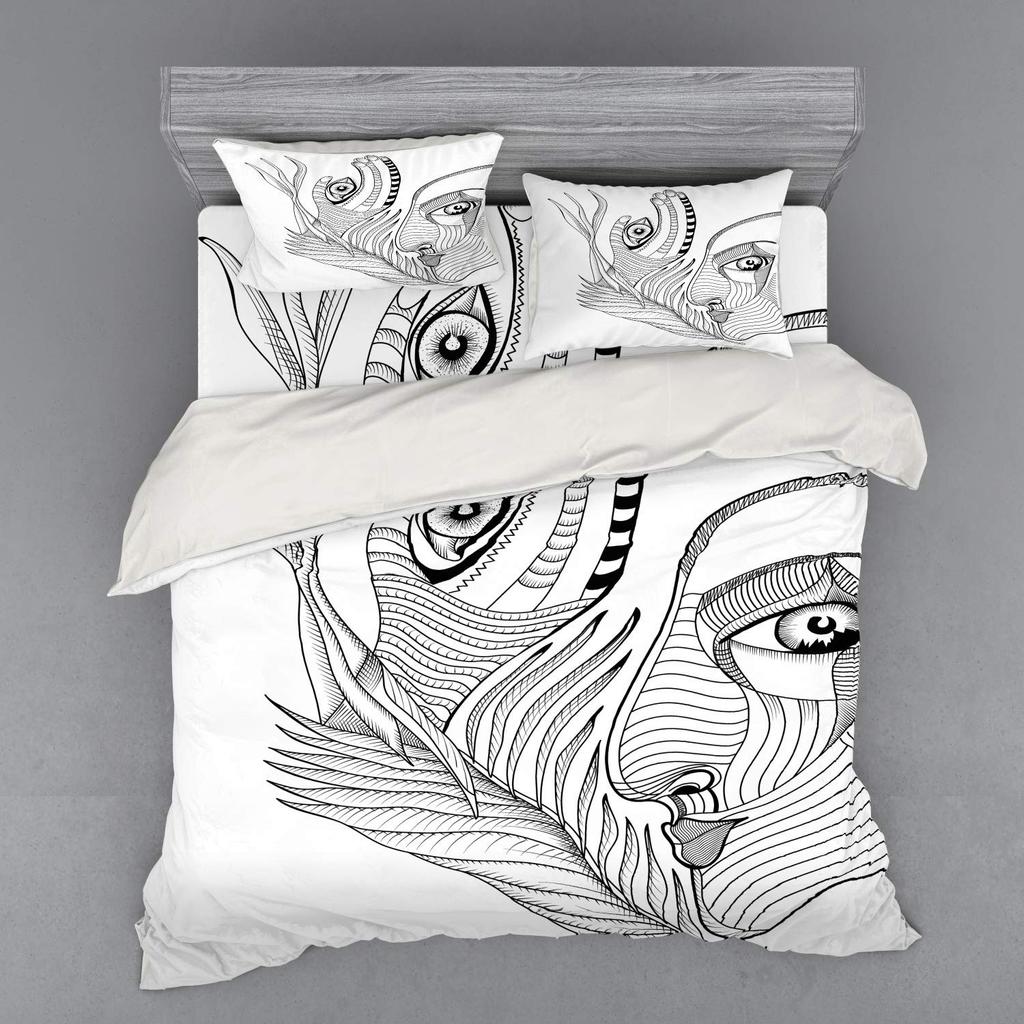 Human Face Comforter Cover Sets For Teens Lightweight Down Quilt Covers Abstract Shape Face Pattern Bedspread Cover No Comforter