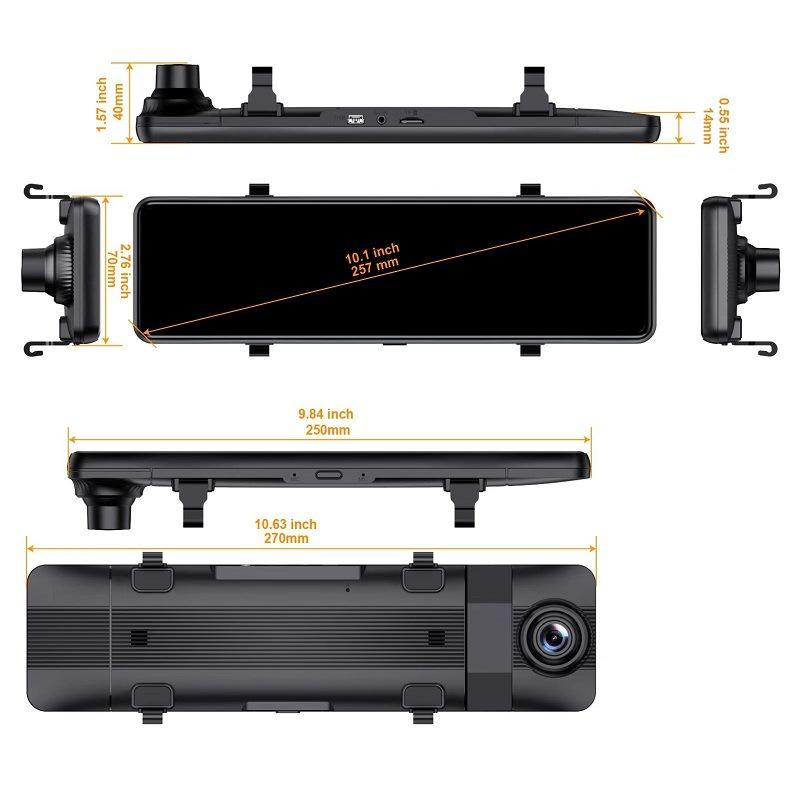 10.1-inch 4K HD WiFi Mobile Connected Driving Recorder with GPS ADAS 24-hour Monitoring Streaming Media