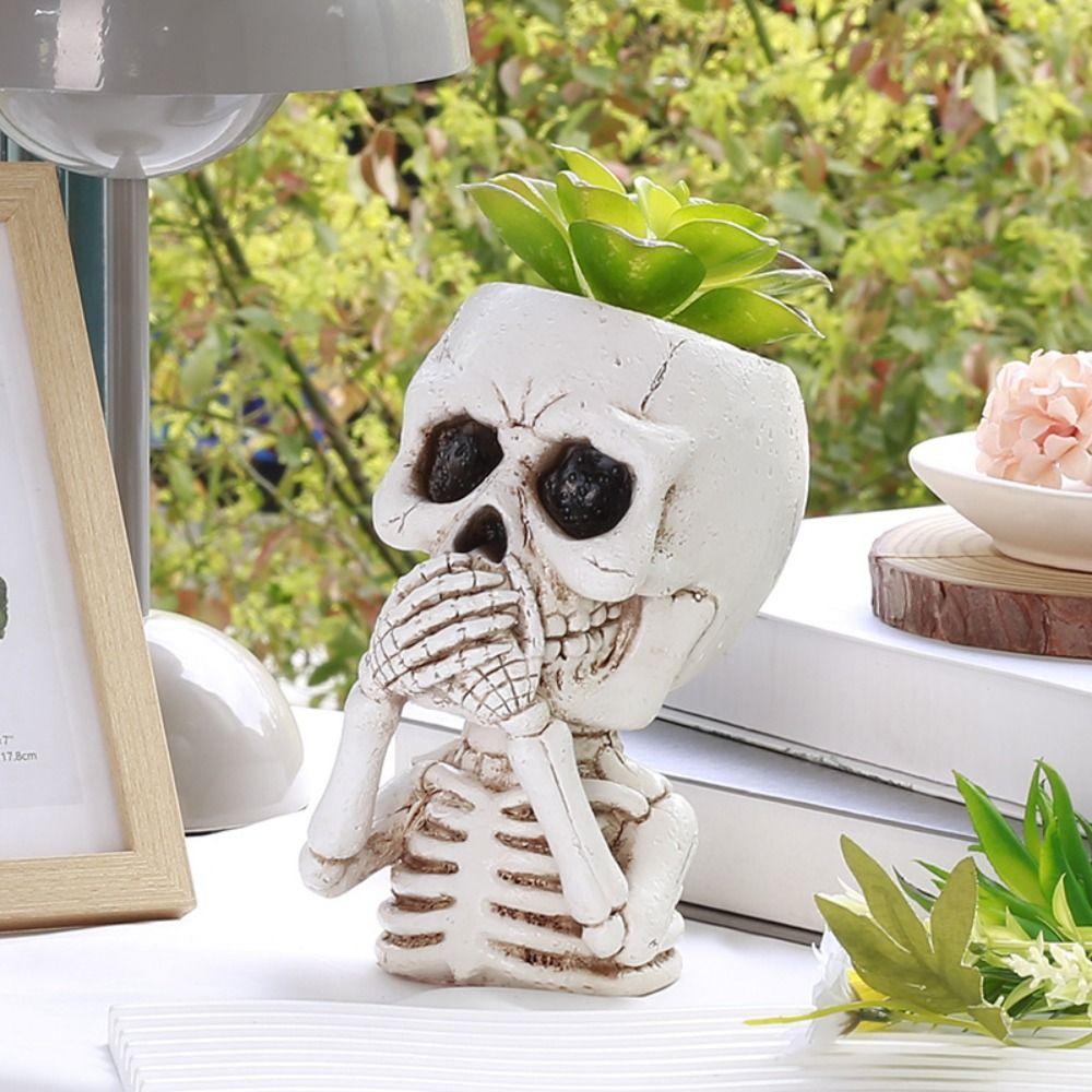 Gothic Halloween Skull Plant Pot Resin Crafts Skull Statue Durable Succulent Planter Home Decor