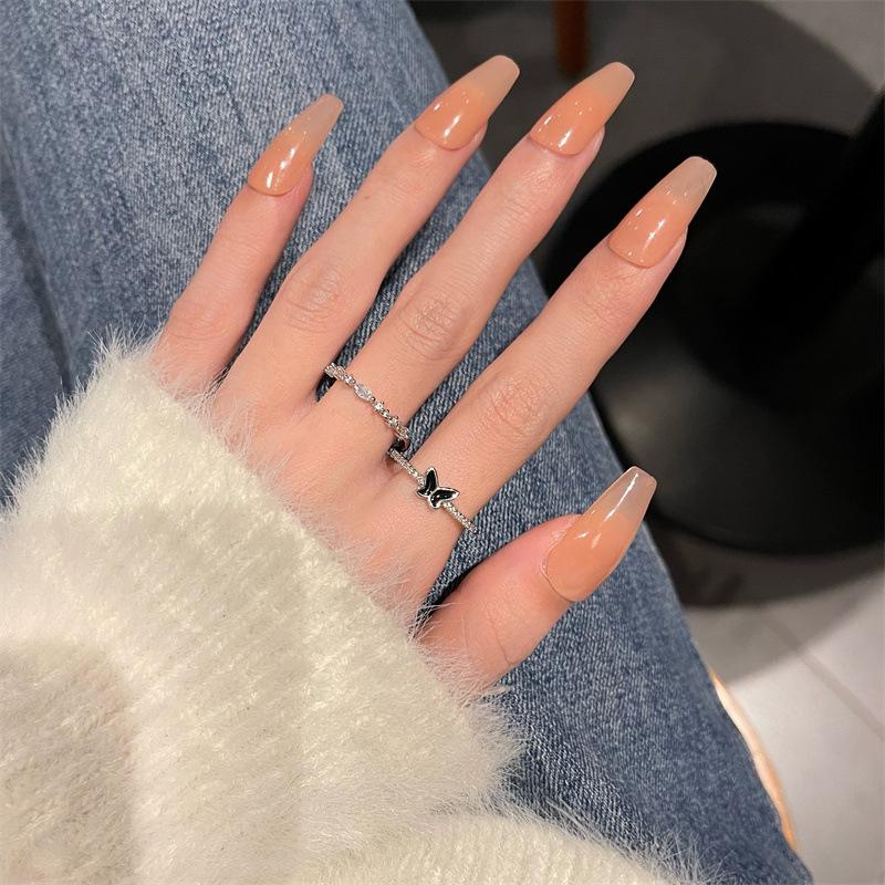 Black zircon butterfly ring ins feeling cold wind premium index finger ring sweet and cool jewelry