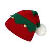 Christmas Hat with Bells Plush Ball Decor Red Green Patchwork Color Breathable Santa Claus Hat Daily Party Wear