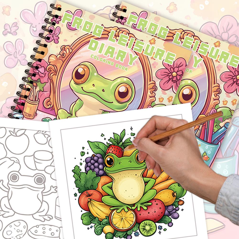 Frog Diary Coloring Book, Teenagers, Various Patterns, 100g Heavyweight Paper, Stress Relief, Birthday Gift