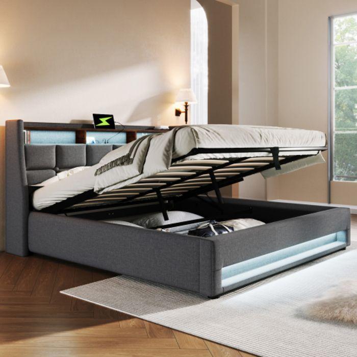 Lit - 160x200cm - Rembourré - Éclairage LED - Port USB intégré