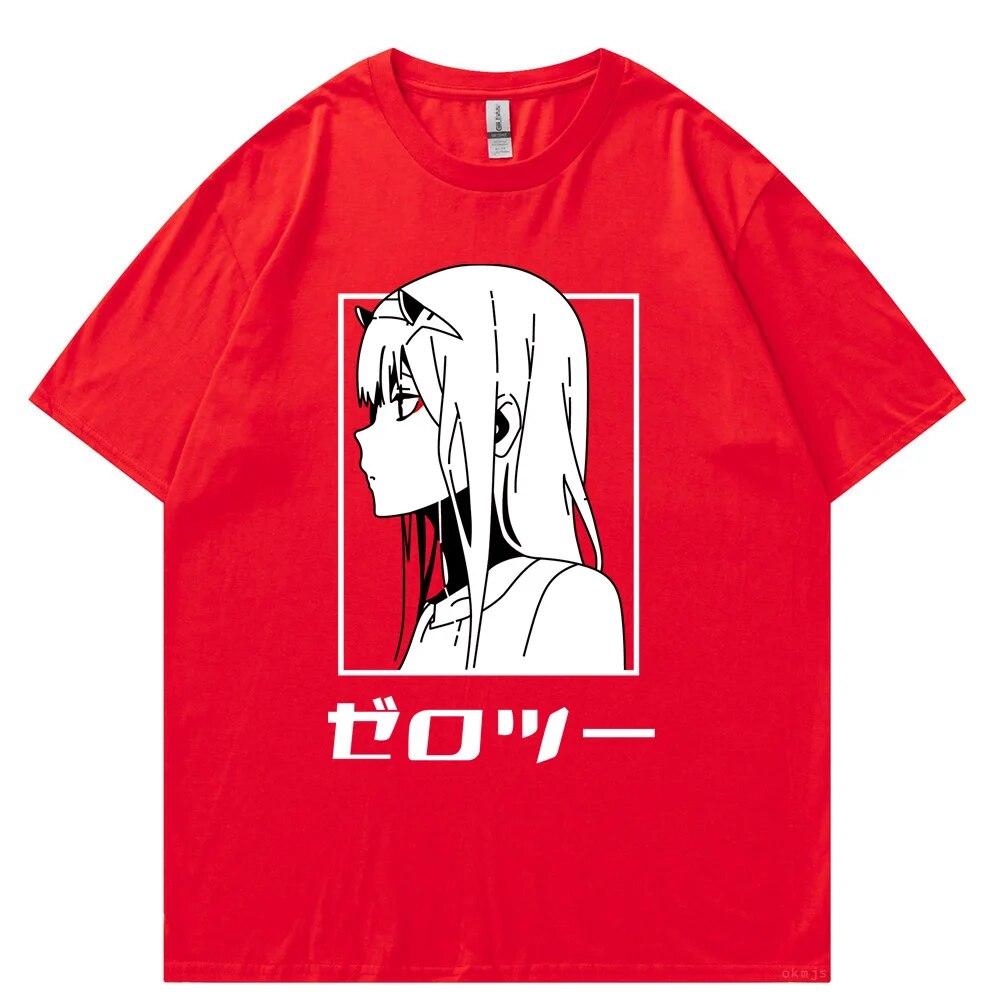 Футболка с японским аниме унисекс Kawaii Cartoon Zero Two Футболка Harajuku Топы унисекс Unisexga Футболки с рисунком Свободные топы унисекс большого размера Футболка