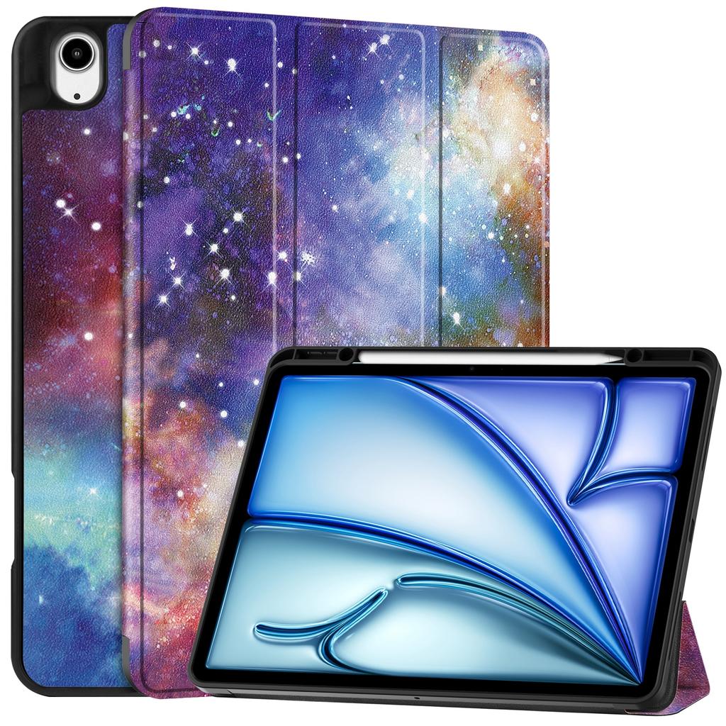 Для iPad Эйр 13 (2025)/(2024) Чехол с рисунком, трехскладная подставка, кожаный чехол со слотом для ручки