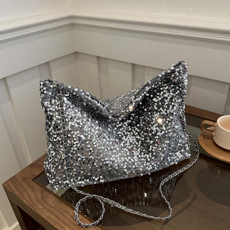 Вместительная сумка через плечо для женщин с блестками, сумка-хобо однотонная, сумка кроссбоди, модная сумка под мышкой для работы, путешествий, шопинга AVE