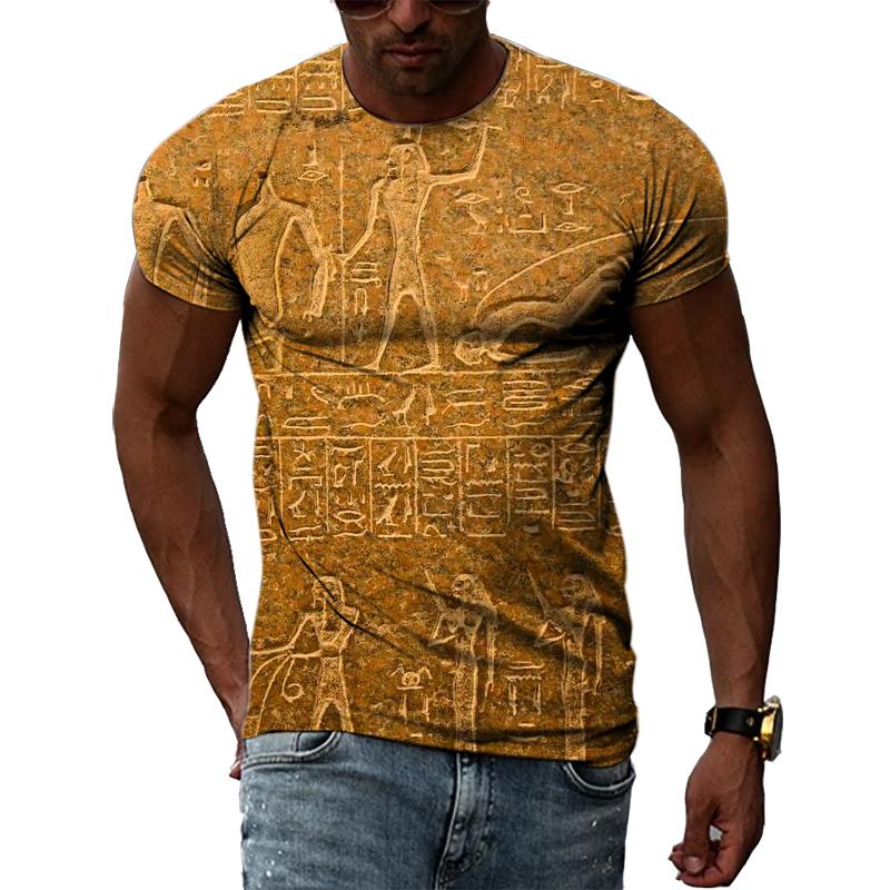 Летние Ретро египетские фрески графические футболки мужские повседневные личности крутая футболка с 3D принтом хип-хоп Harajuku футболка с короткими рукавами
