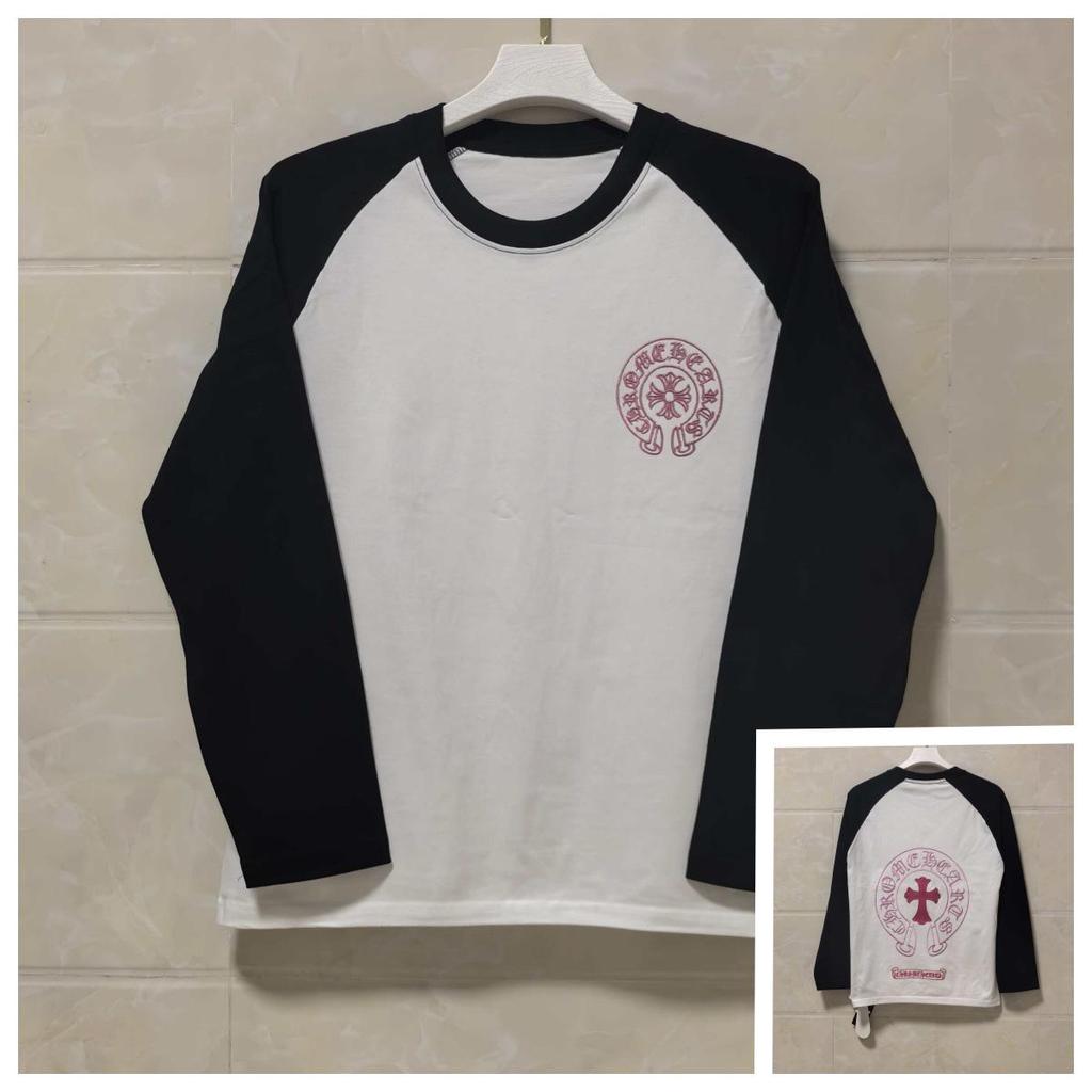 25SS Cross Chrome Hoof Санскритный Принт Черно-белая Футболка с Длинным Рукавом Реглан