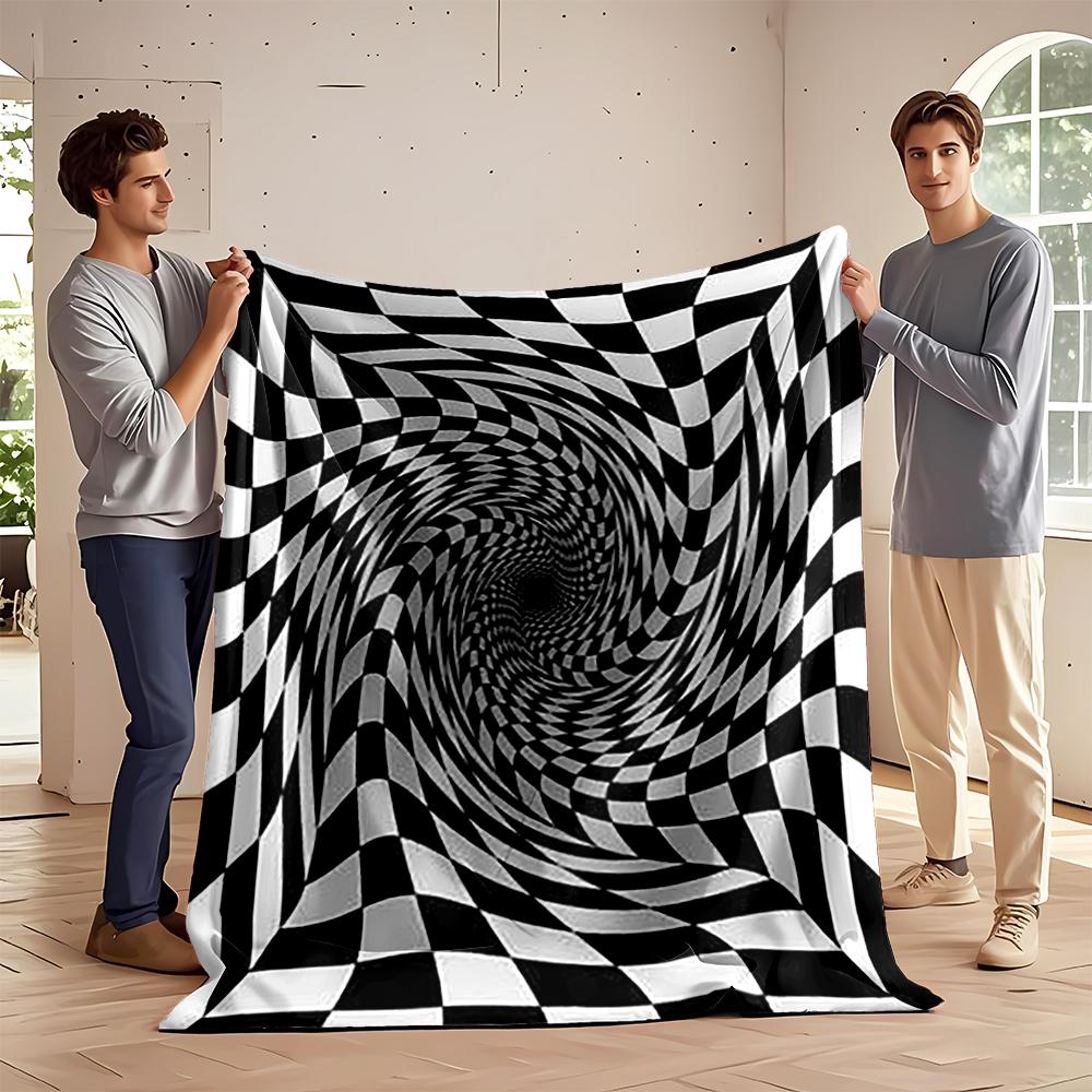 Black and White Optical Illusion Pattern Blanket Flannel blanket for bedroom, living room, sofa, and nap sofas.