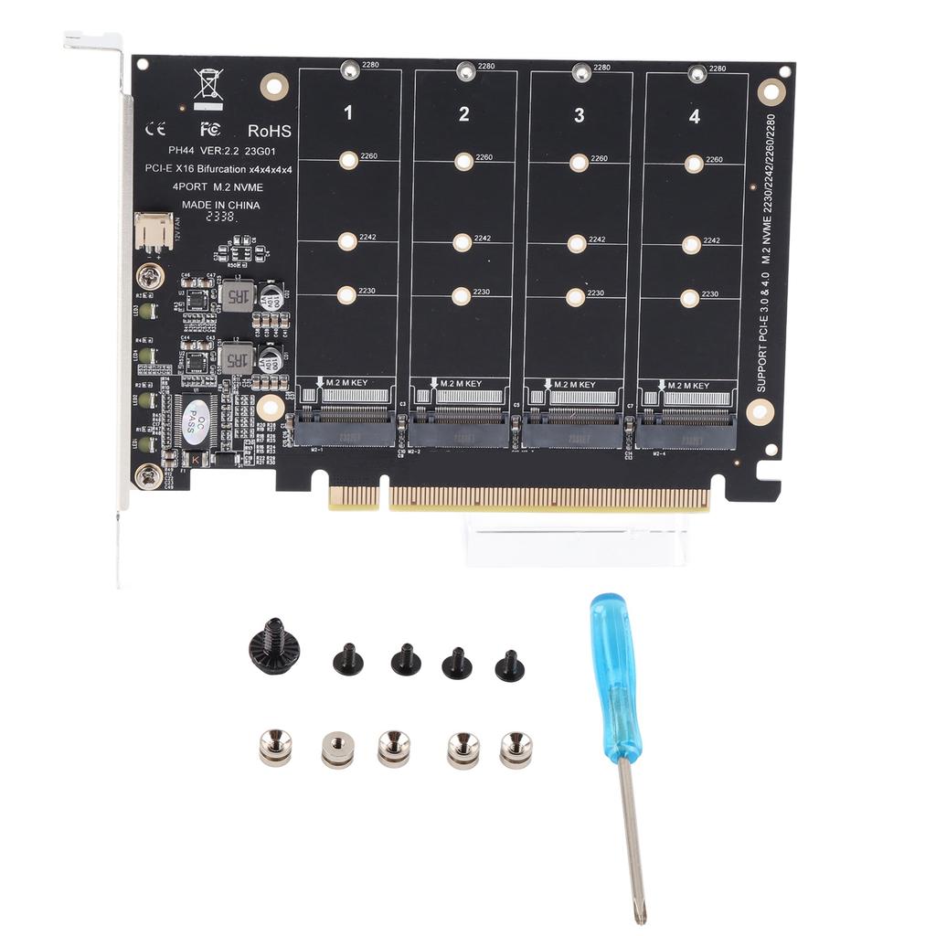 Адаптер M.2 NVME SSD to PCIE X16, 4-портовая высокоскоростная карта Soft Raid 4x32 Гбит/с с индивидуальным светодиодом