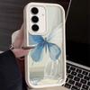 For Samsung S24 S23 Ultra S22 Plus S21 FE S20 A54 A53 A35 A34 A14 Cover Blue Butterfly Pattern Matte Silicone Shockproof Soft Phone Case