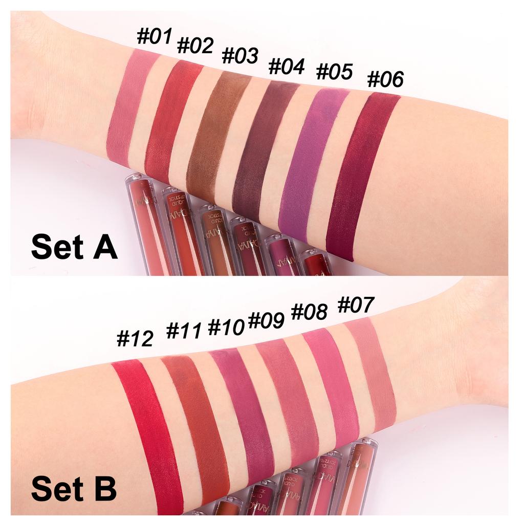 HANDAIYAN Lip Glaze Set Liquid Matte Crystal Lipstick Non-stick Cup Non-Fading Jelly Color 6 Lip Gloss Gift Box