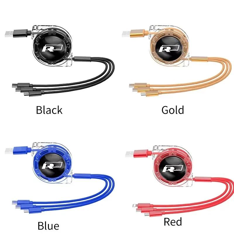 3 In 1 Fast Charging Cable Car Interior Accessories For VW R Line GTI Atlas Jetta Touareg Variant Golf Polo ID.7 ID.5 ID.4 ID.3 BGY1