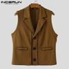 INCERUN Men Lapel Neck Sleeveless Stitching Casual Thin Slim Vest Waistcoat