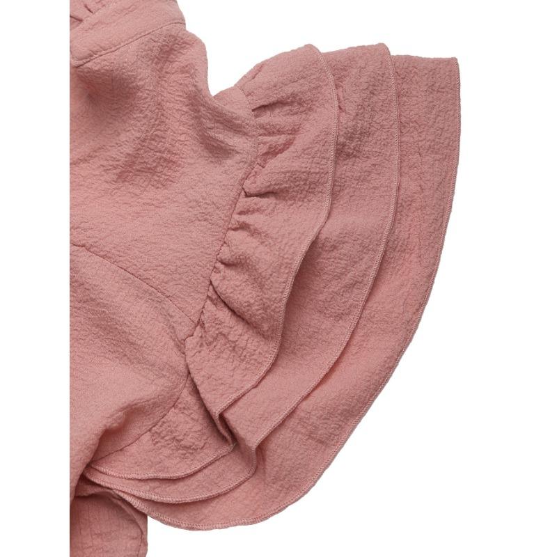 Summer Women's Stand-up Collar Solid Color Ruffled Dress