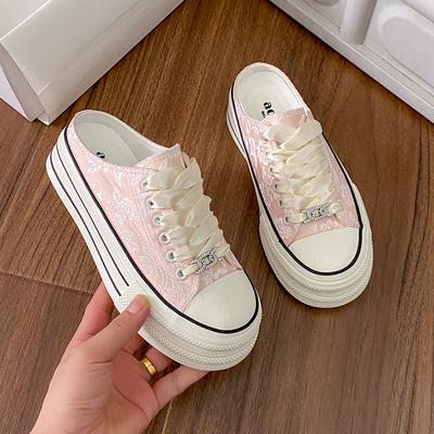 CRLAYDK 2024 Летние женские парусиновые кроссовки на платформе слипоны мюли с открытой спиной модные мокасины прогулочная обувь повседневная обувь Clipper