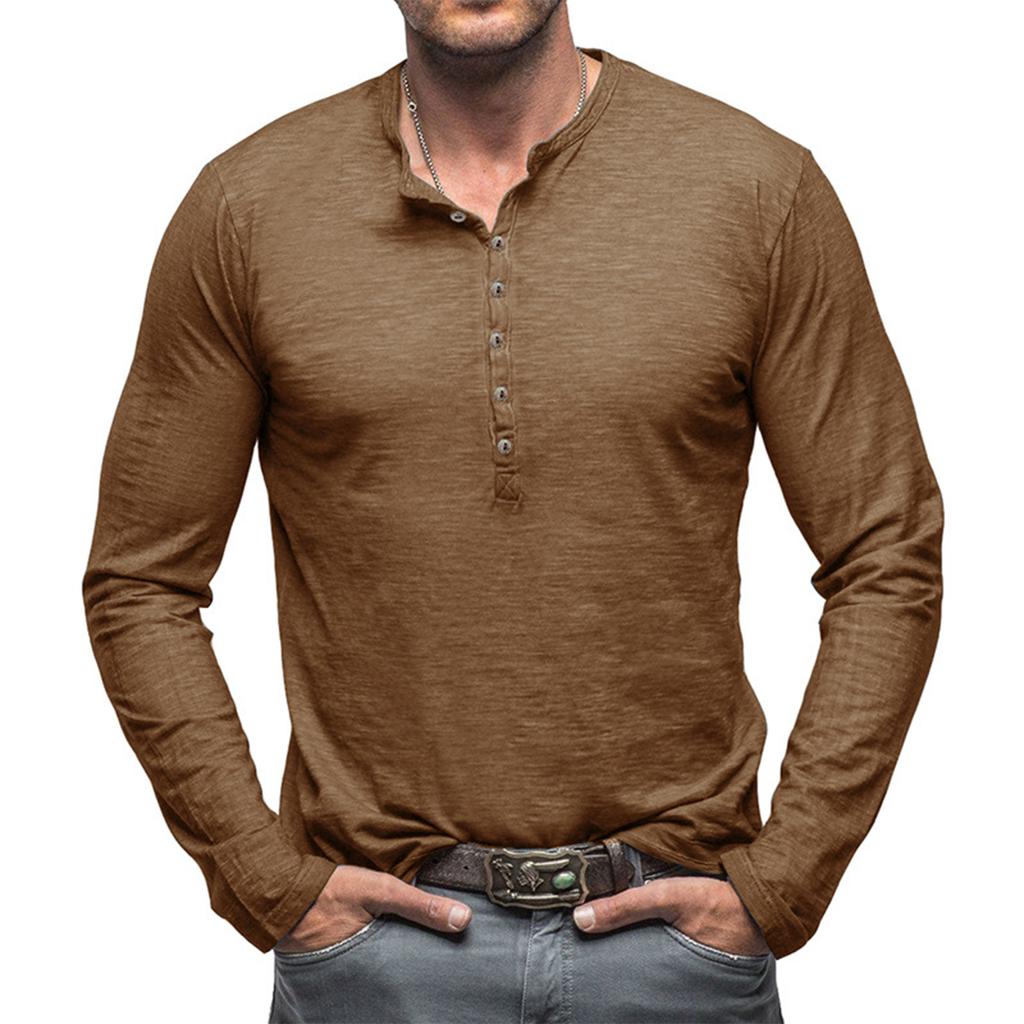 Men'S Button Up Long Sleeved Fashionable Casual Sports Top
