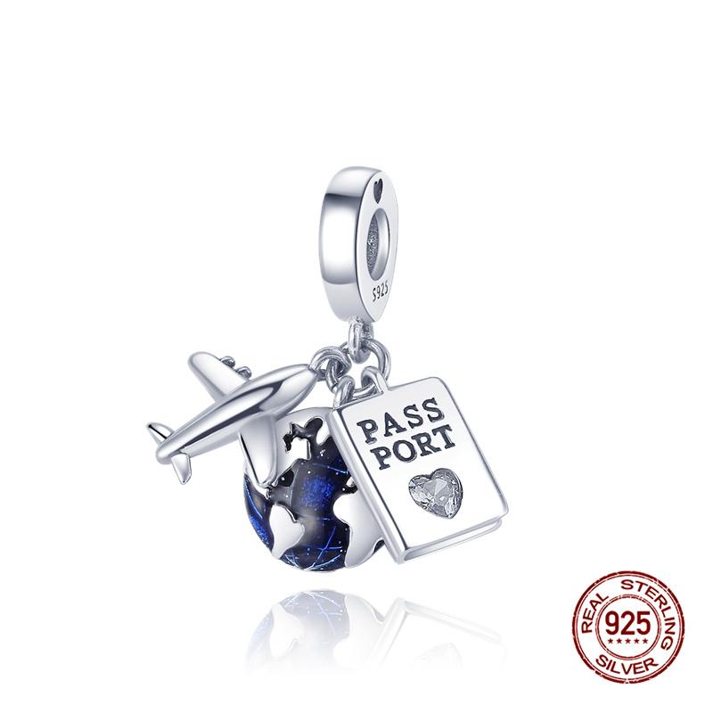 925 Silver Airplane Travel Luggage Charms Bead Fit 3mm Bracelet Womens DIY Jewelry Gifts Charms