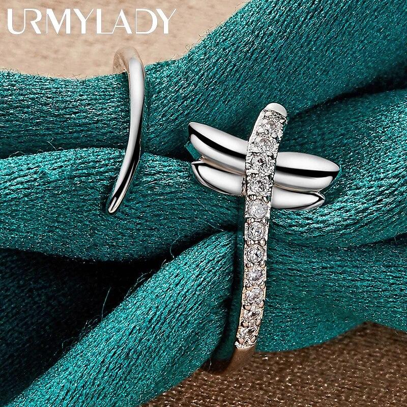 URMYLADY 925 Sterling Silver Dragonfly Ring For Women Fashion Wedding Party Charm Jewelry