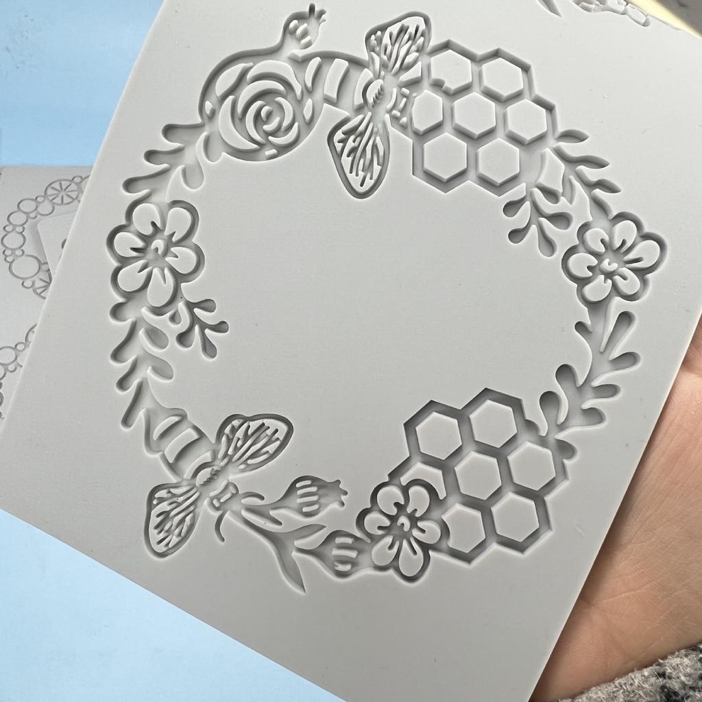 Круглый цветочный венок, кружевной коврик, форма для сахара в форме камешков, форма для пчелы, украшение для десерта, силиконовая форма для кухни, инструмент для выпечки