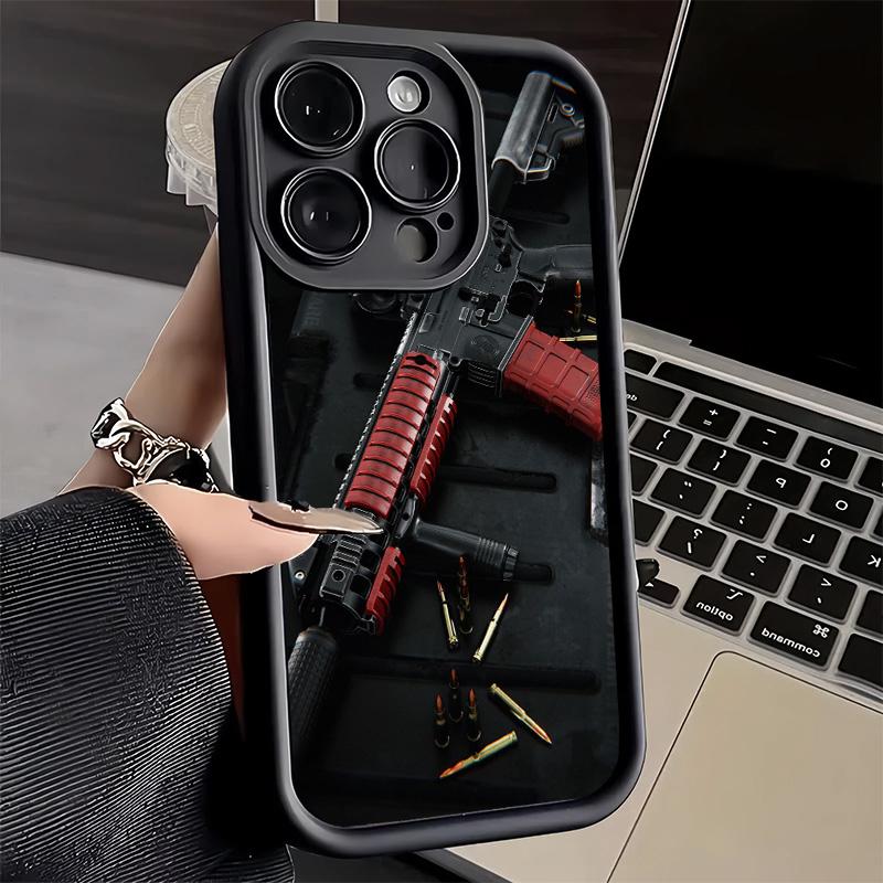 Чехол для телефона iPhone 17 Air 16E 15 16 Pro Max Золотой Пули AK47 Пистолет Чехол 14 Plus 13 12 Mini Мягкий Силиконовый Fundas