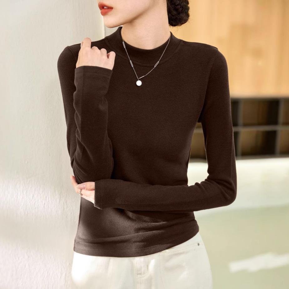 Женский двусторонний красный топ из немецкого бархата с полувысоким воротником и длинными рукавами — новинка осени/зимы 2024 г.