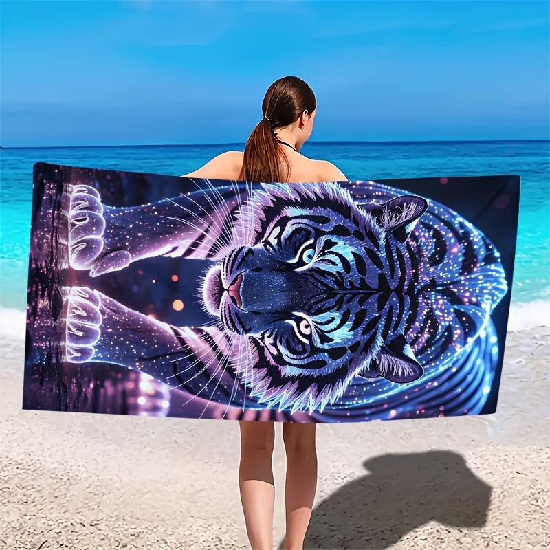 Neon Galaxy Tiger Print Beach Towel Polyester Soft Quick Dry Large Bath Towel Summer Swimming Pool Surfing Blanket