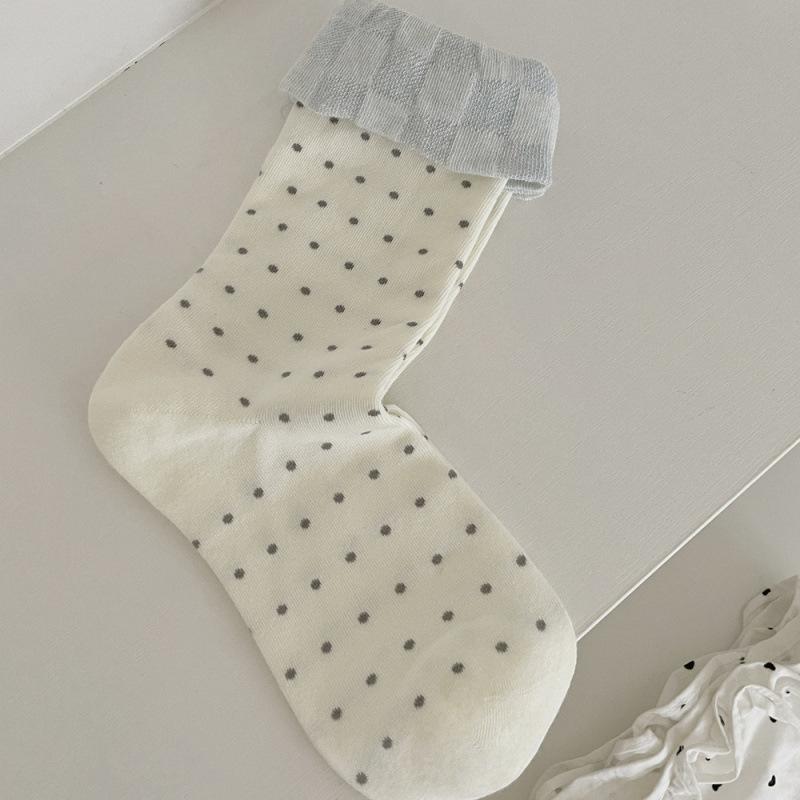 Autumn Mid-Leg Socks Cotton Socks Dotted Stripes Simple Socks Cotton Conventional Girly Style