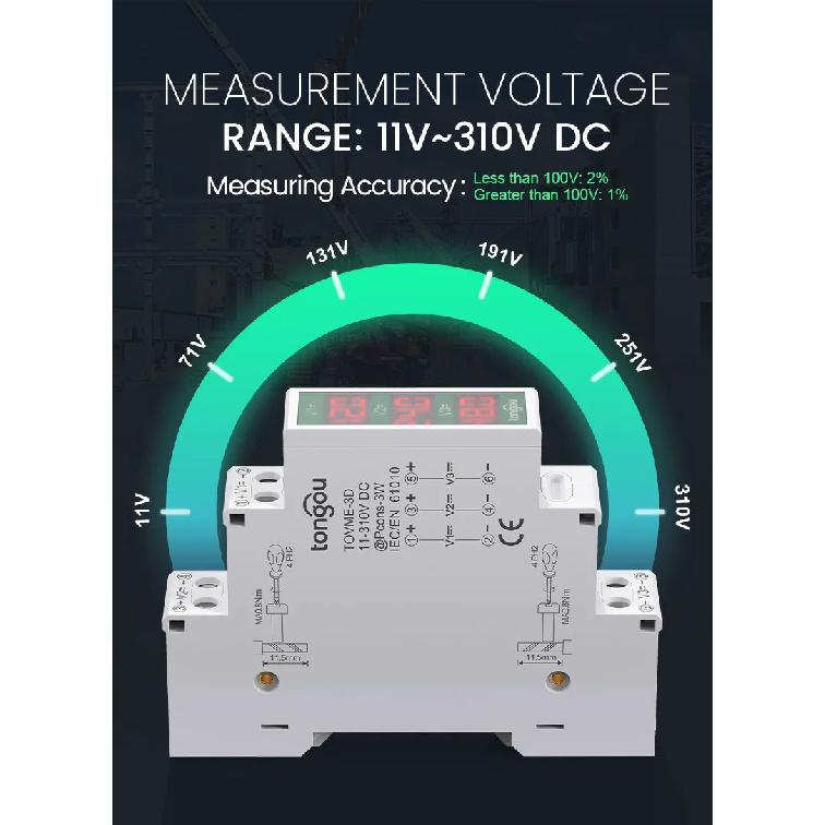 Din Rail Smart LED Digital DC11V-310V Direct Current Voltage Meter Numeric Display Voltage Gauge for Electronics
