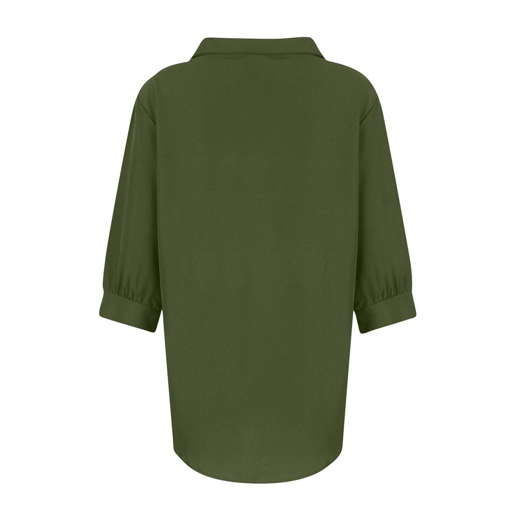 Женская летняя рубашка свободного кроя с V-образным вырезом и рукавом три четверти, однотонная шифоновая рубашка