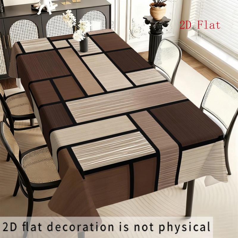 2D Flat 1pc-rectangular Tablecloth/table Cover, Using Two-dimensional Flat Printing Technology, Features a Modern Minimalist Geometric Square Pattern,